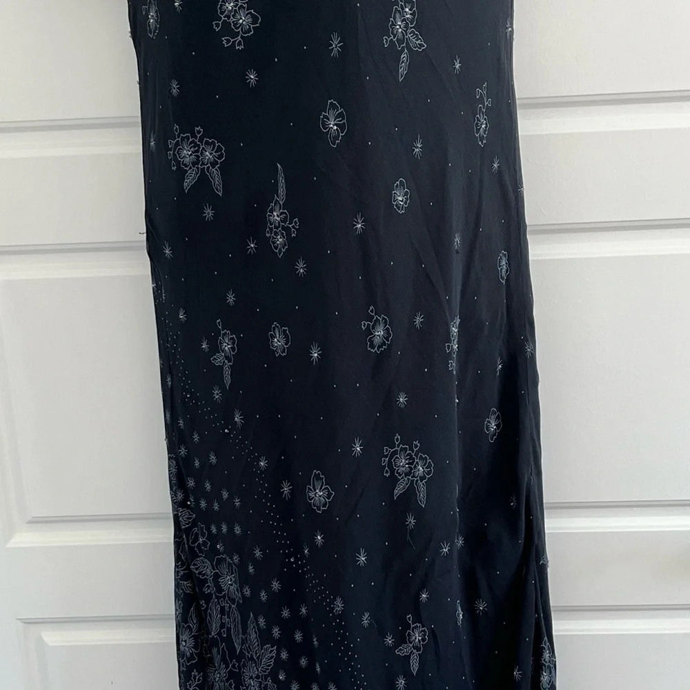 Vintage CDC Black Floral Maxi Dress Beaded Chiffon Dark Fairycore 10 Romantic - Picture 3 of 15